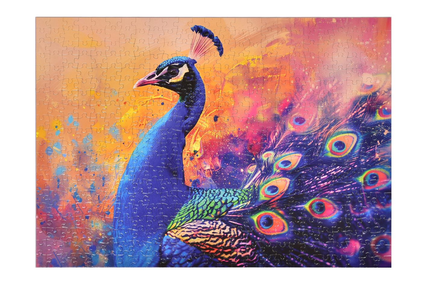 The completed 500-piece Magical Peacock puzzle
